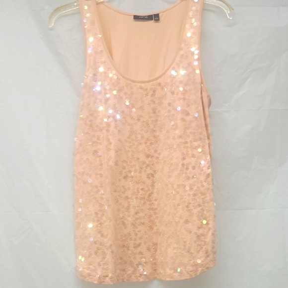 Pastel Peach Tank Top Covered In Sequins Scoop Neck Sleeveless Coquette Girl - Picture 1 of 6